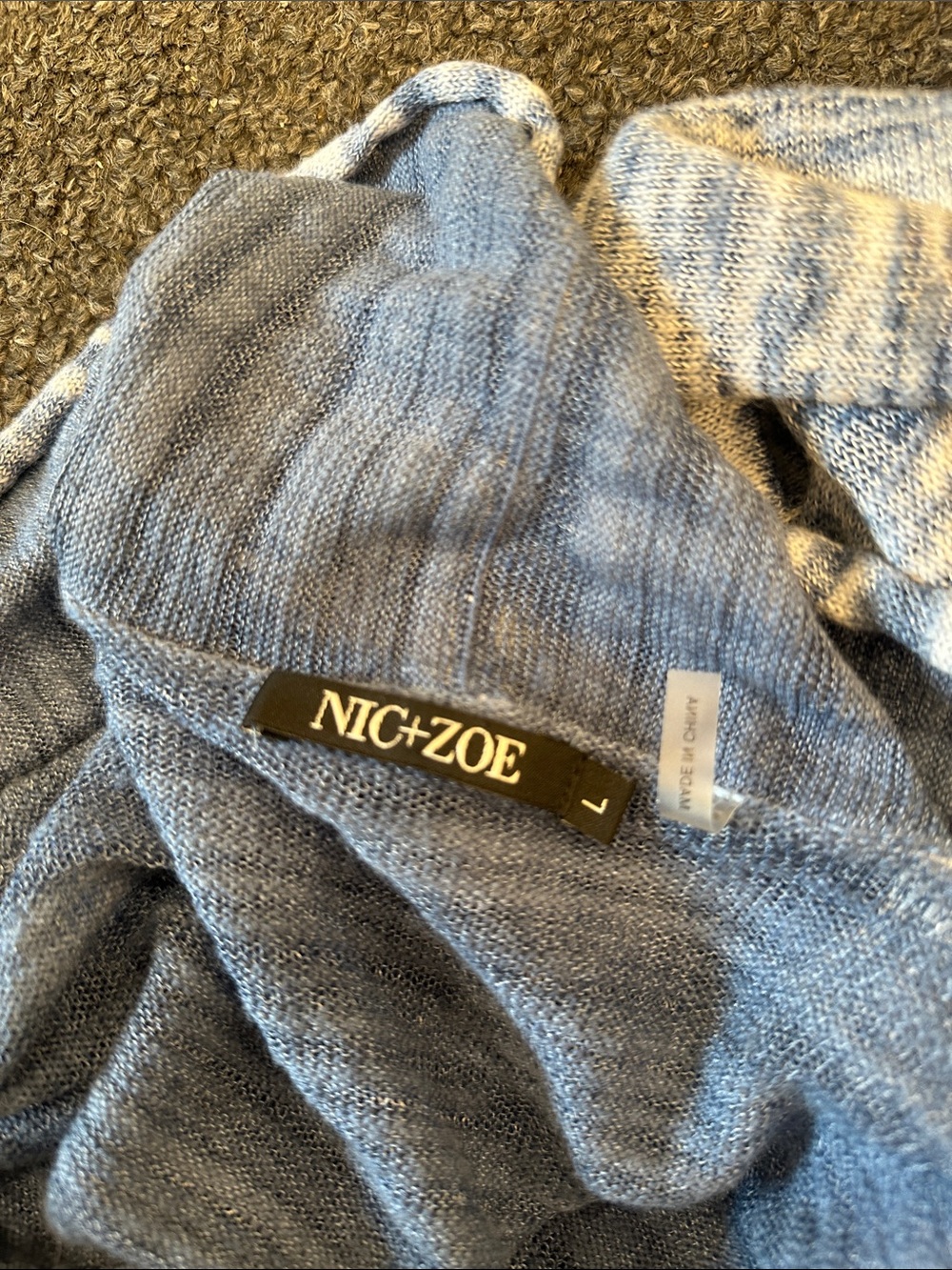 Nic + Zoe Blue and White Ruched Side Linen Blend Airy Open Cardigan Size Large - Picture 10 of 10